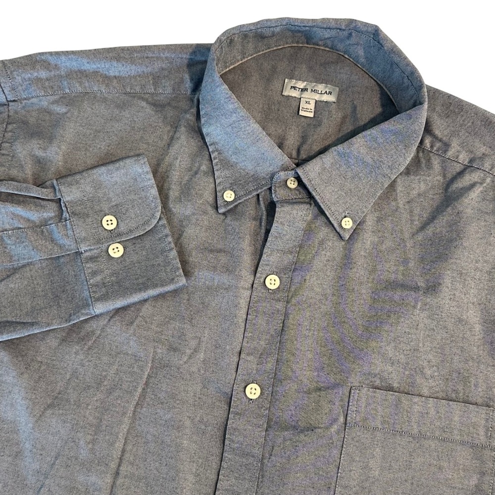 Peter Millar Mens XL Sport Navy Blue Campbell Perfect Pinpoint Button Down Shirt